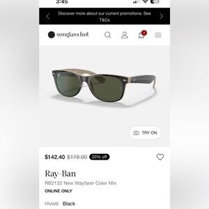 Ray-Ban Classic Wayfarer Black & Cream Frame with Prescription Lenses RB2132